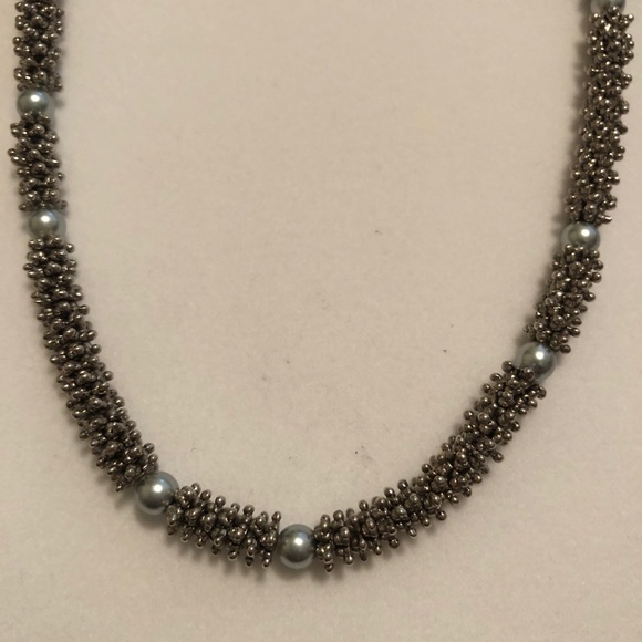 Silver tone spacer & bead necklace. - Picture 4 of 6
